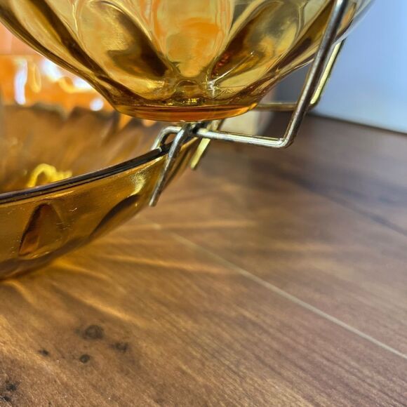 3Pc CHIP'n'DIP Set ~ HazelWare from Lyric Gold / Amber GLASS ~ Vtg MCM - Picture 11 of 12